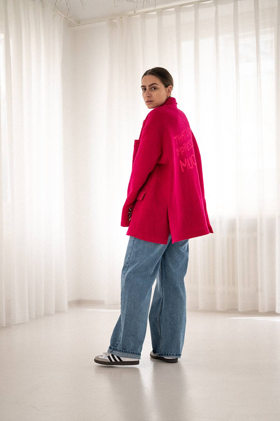 Liv Bergen Oversized Jacke "THAT DON'T IMPRESS ME MUCH" in creme Bis zu 50% Rabatt