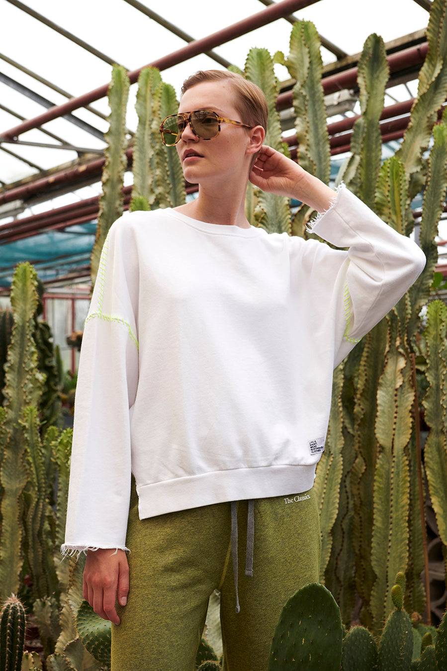 Liv Bergen Sweater "100% Organic Cotton" handstitched in emerald Flash Sale