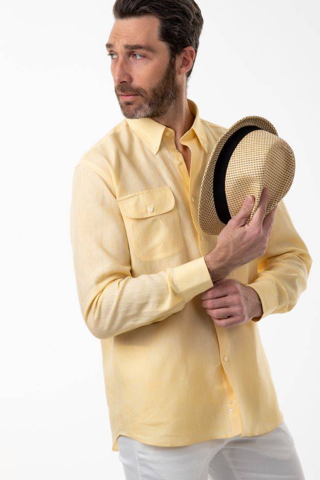 aplomb Hemd Herren Aplomb Classic Einfarbig 100% Leinen kragen Button-Down Lange Ärmel Begrenzt auf 3 Tage