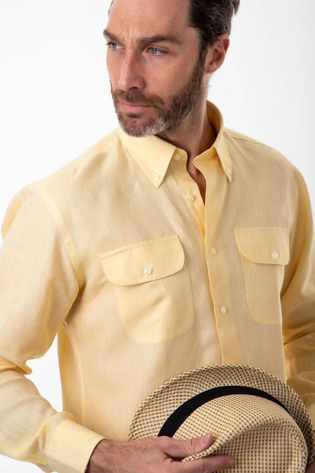 aplomb Hemd Herren Aplomb Classic Einfarbig 100% Leinen kragen Button-Down Lange Ärmel Begrenzt auf 3 Tage