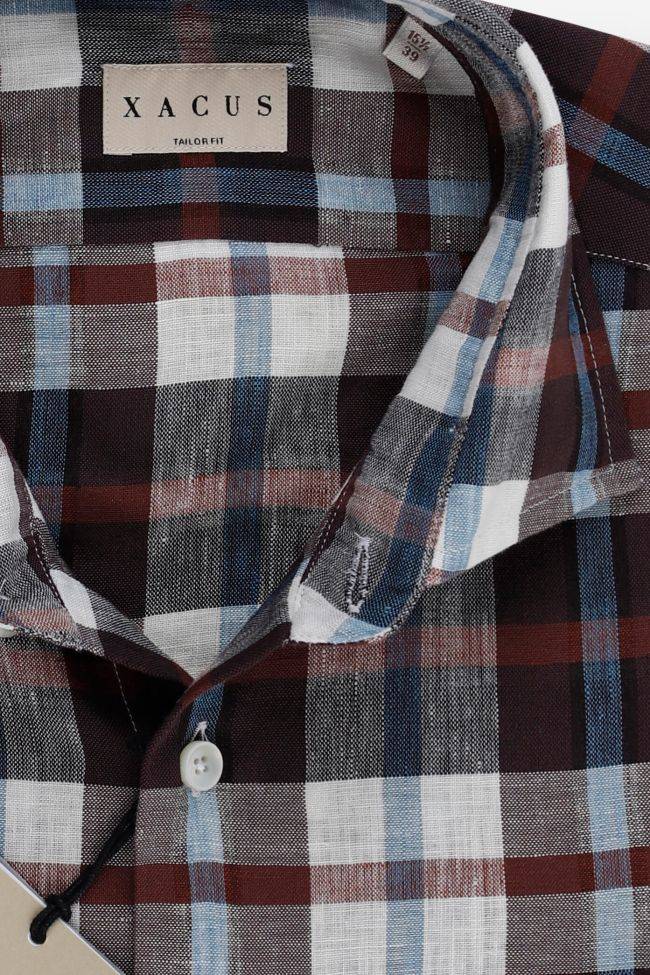 xacus Hemd Herren Xacus Regular Karo 53% linen 47% tencel kragen Französisch Lange Ärmel Fabrik Onlineshop