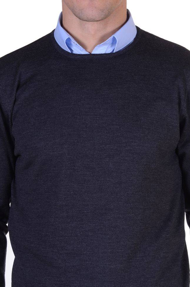 ragman Strickwaren Herren Ragman Rundhalsausschnitt Classic Einfarbig 100% Merinowolle Extrafine Lagerräumung