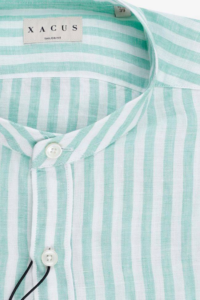 xacus Hemd Herren Xacus Regular Streifen 100% Leinen kragen Mandarinkragen Lange Ärmel Discount Store für neue Produkte