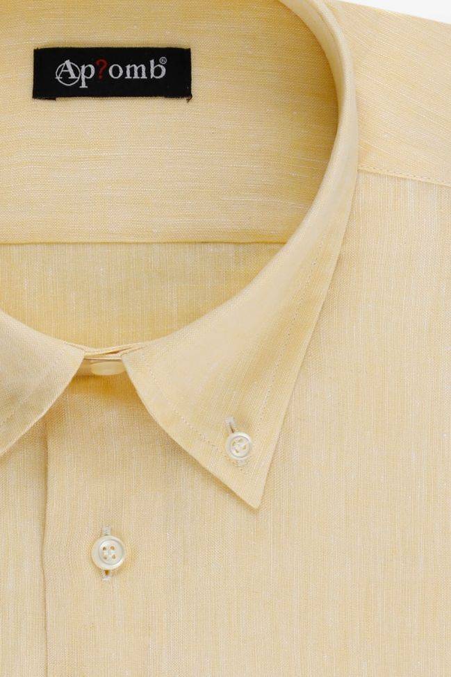 aplomb Hemd Herren Aplomb Classic Einfarbig 100% Leinen kragen Button-Down Kurze Ärmel Rabatt