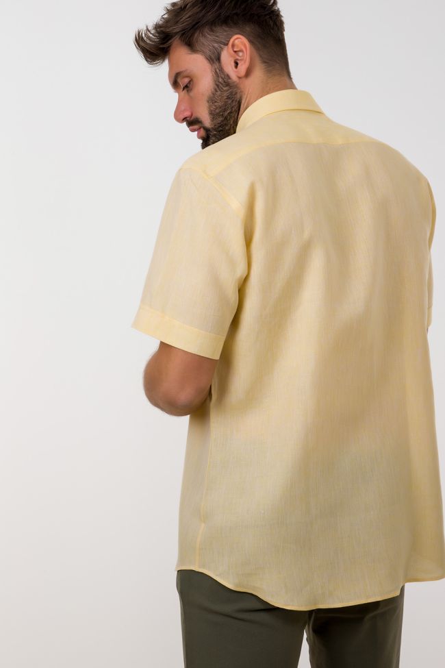 aplomb Hemd Herren Aplomb Classic Einfarbig 100% Leinen kragen Button-Down Kurze Ärmel Rabatt