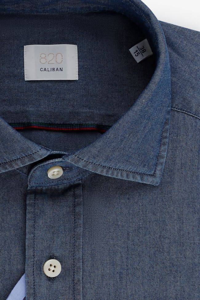 caliban Hemd Herren Caliban Regular Einfarbig 100% Baumwolle Denim Jeans kragen Französisch Lange Ärmel Riesige Ersparnisse