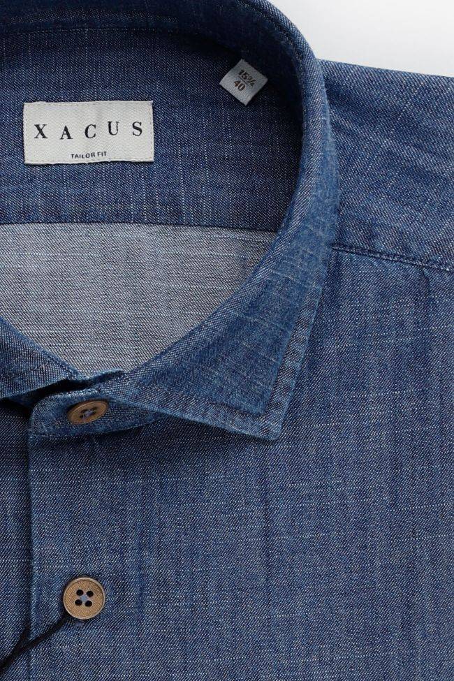 xacus Hemd Herren Xacus Regular Einfarbig 100% Baumwolle Denim Jeans kragen Französisch Lange Ärmel Versandkostenfrei