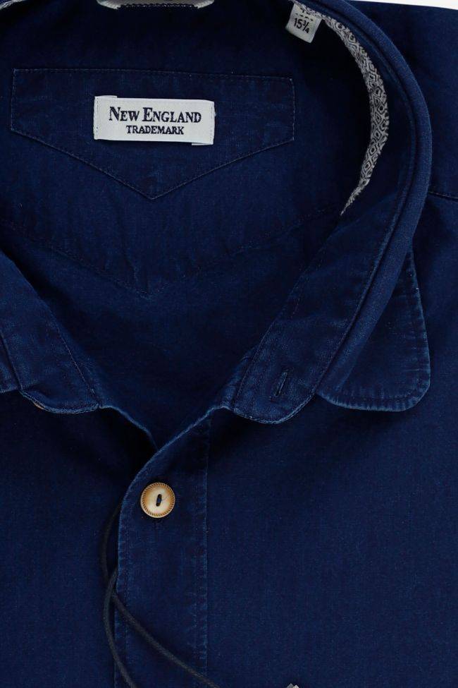 new england Hemd Herren New England Regular Einfarbig 100% Baumwolle Denim Jeans kragen Französisch Lange Ärmel Clearance-Verkauf
