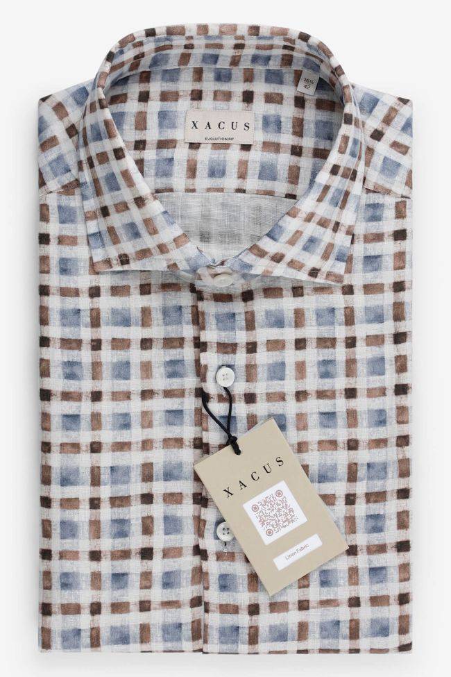 xacus Hemd Herren Xacus Classic Karo 100% Leinen kragen Französisch Lange Ärmel Tiefpreis