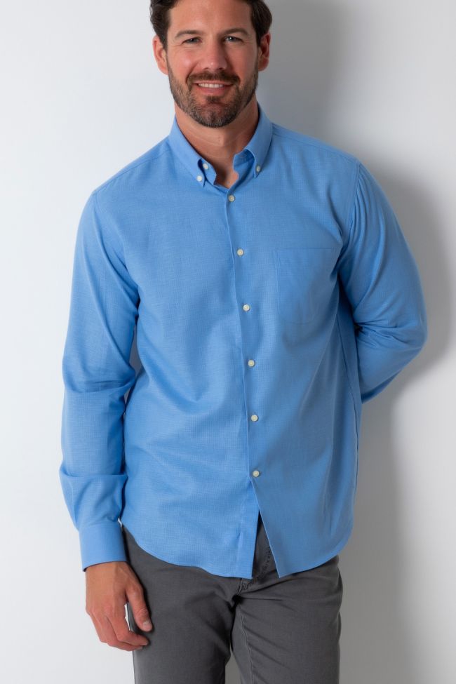 ingram Hemd Herren Ingram Regular Einfarbig 80% Baumwolle 20% Leinen kragen Button-Down Lange Ärmel Online Shopping
