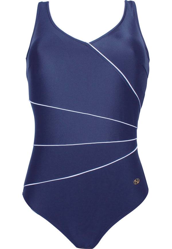 Naturana Klassischer Corsage-Badeanzug - Marine-Weiss Online Shopping