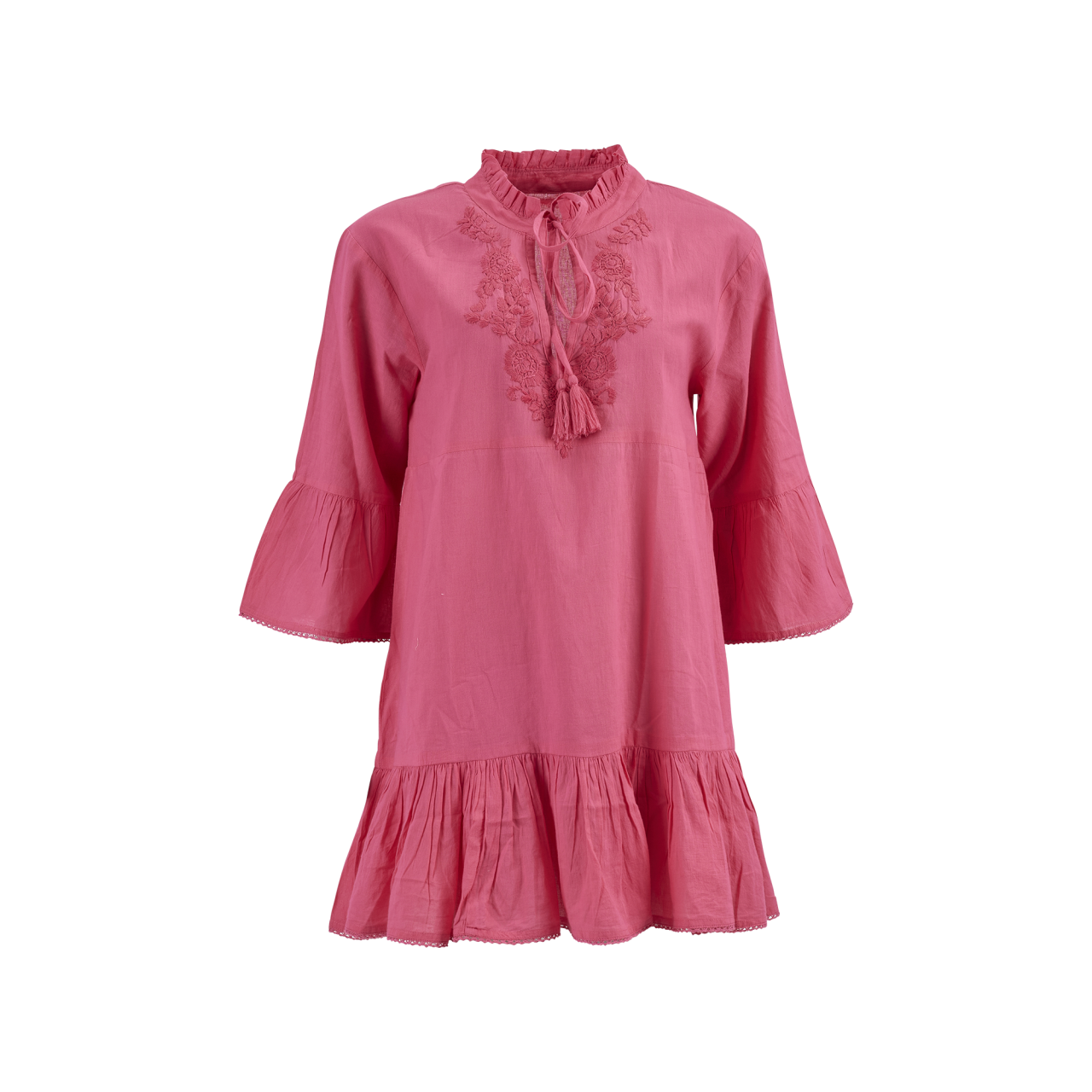 Nitzsche Accessoires Strandkleid mit Stickerei am V-Ausschnitt und Rüschen Begrenztes Angebot