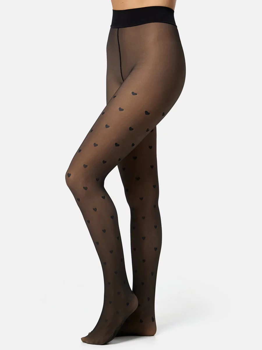Nur Die Strumpfhose Warm & Transparent mit wärmendem Innenfleece 80 DEN Print - Herzdesign - Größe 40-44 Valentinstagsangebot