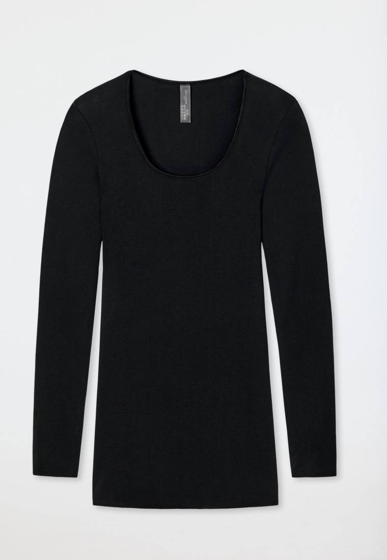 Schiesser Shirt langarm Feinripp rundhals Spenzer schwarz - Luxury Sonderangebot