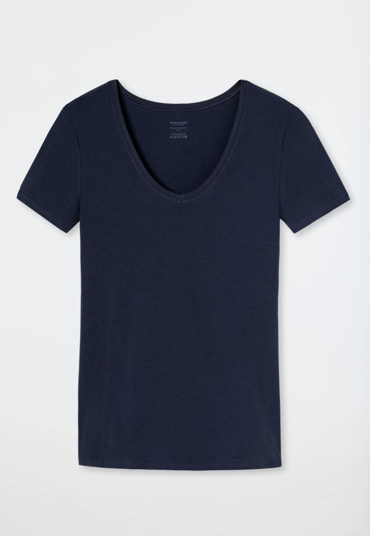 Schiesser Shirt kurzarm Feinripp nachtblau - Naturschönheit Günstig kaufen