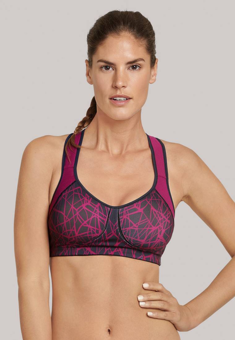 Schiesser Sport-BH gemoldete Cups bügellos High Support beere gemustert - Active Flash Sale