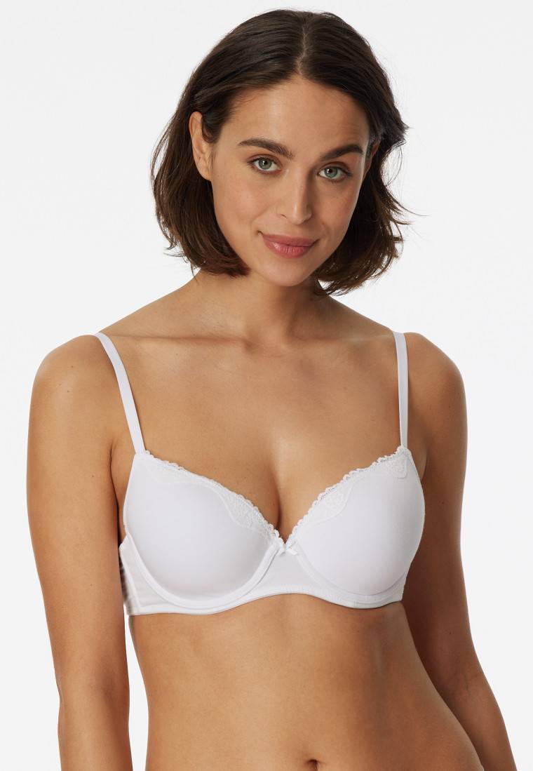 Schiesser Bügel-BH mit Schale und Spitze weiß - Pure Cotton Kostenloser Versand international