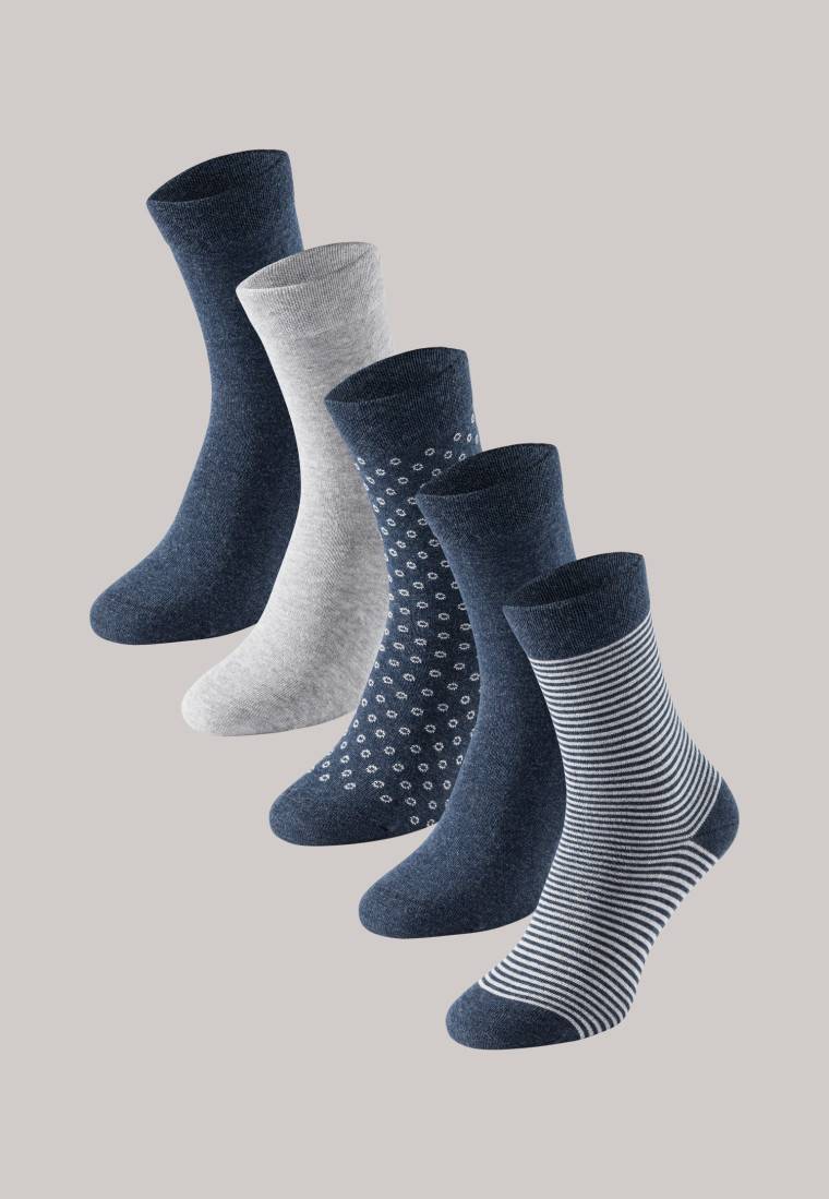 Schiesser Damensocken 5er-Pack stay fresh gemustert graumelange-blau - Bluebird Schlussverkauf