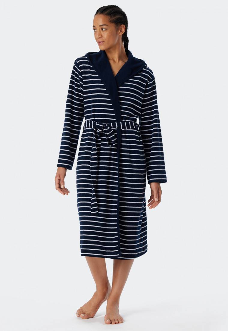 Schiesser Bademantel Leichtfrottee navy gestreift - Feather Terry Valentinstagsangebot
