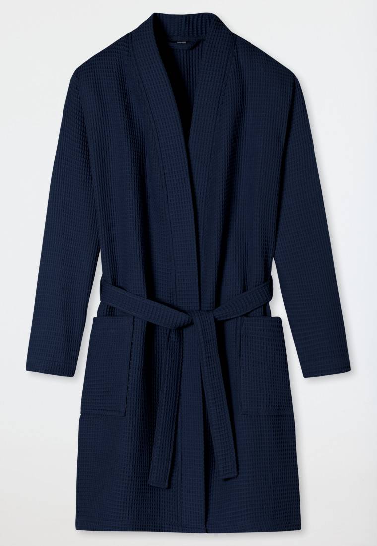 Schiesser Bademantel Waffelpiqué dunkelblau - Essentials Online Outlet