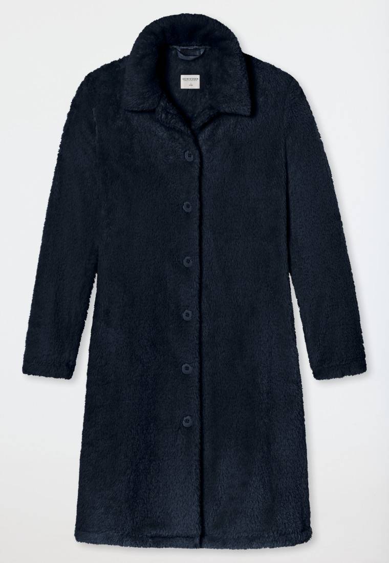 Schiesser Morgenmantel Teddy Fleece dunkelblau - Essentials Große Rabatte