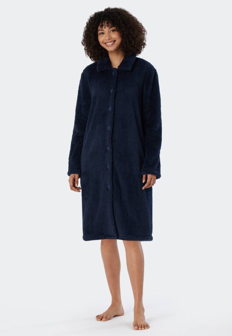 Schiesser Morgenmantel Teddy Fleece dunkelblau - Essentials Große Rabatte