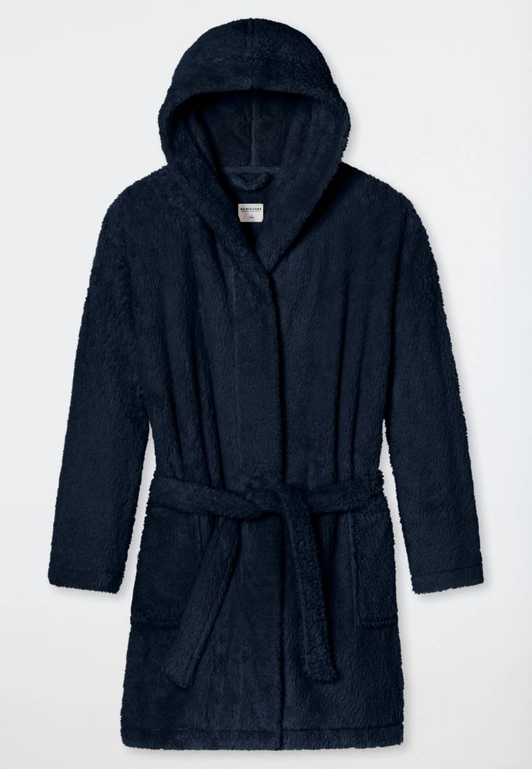 Schiesser Morgenmantel Teddy-Fleece Comfort-Fit dunkelblau - Essentials Neuheiten