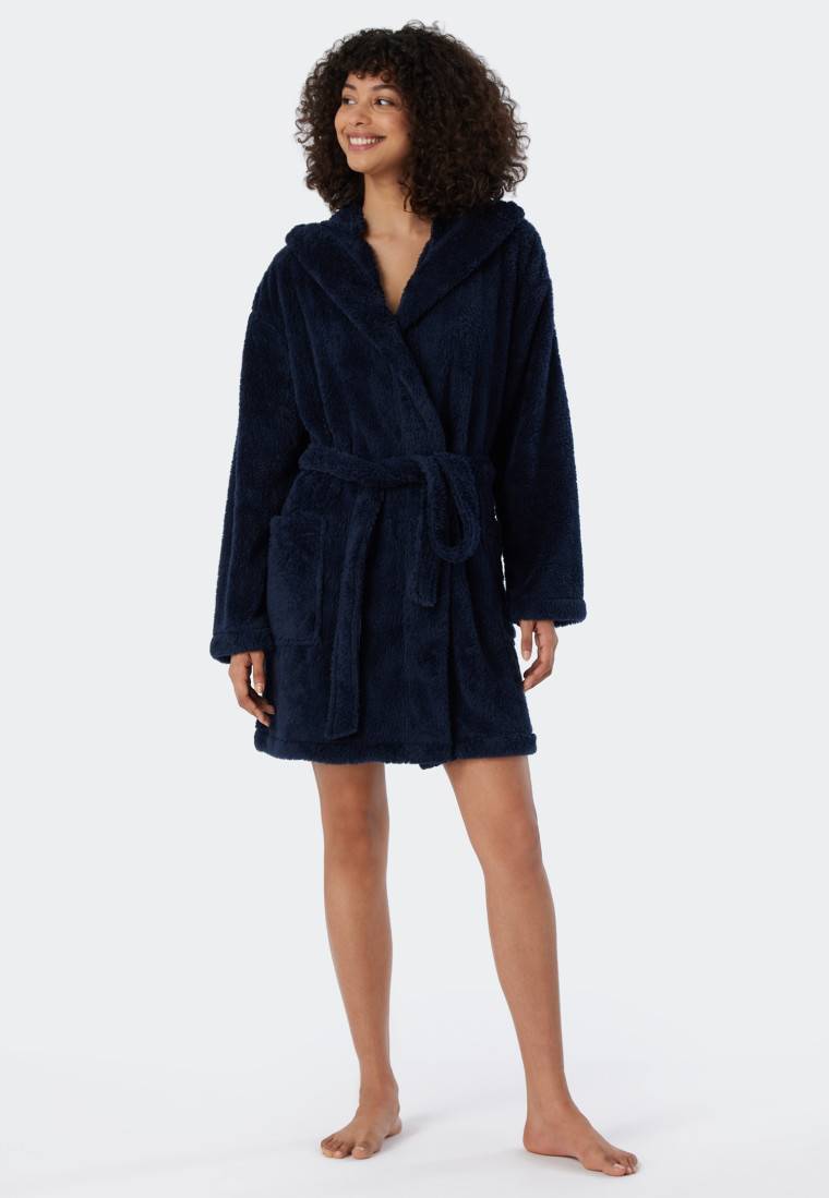 Schiesser Morgenmantel Teddy-Fleece Comfort-Fit dunkelblau - Essentials Neuheiten