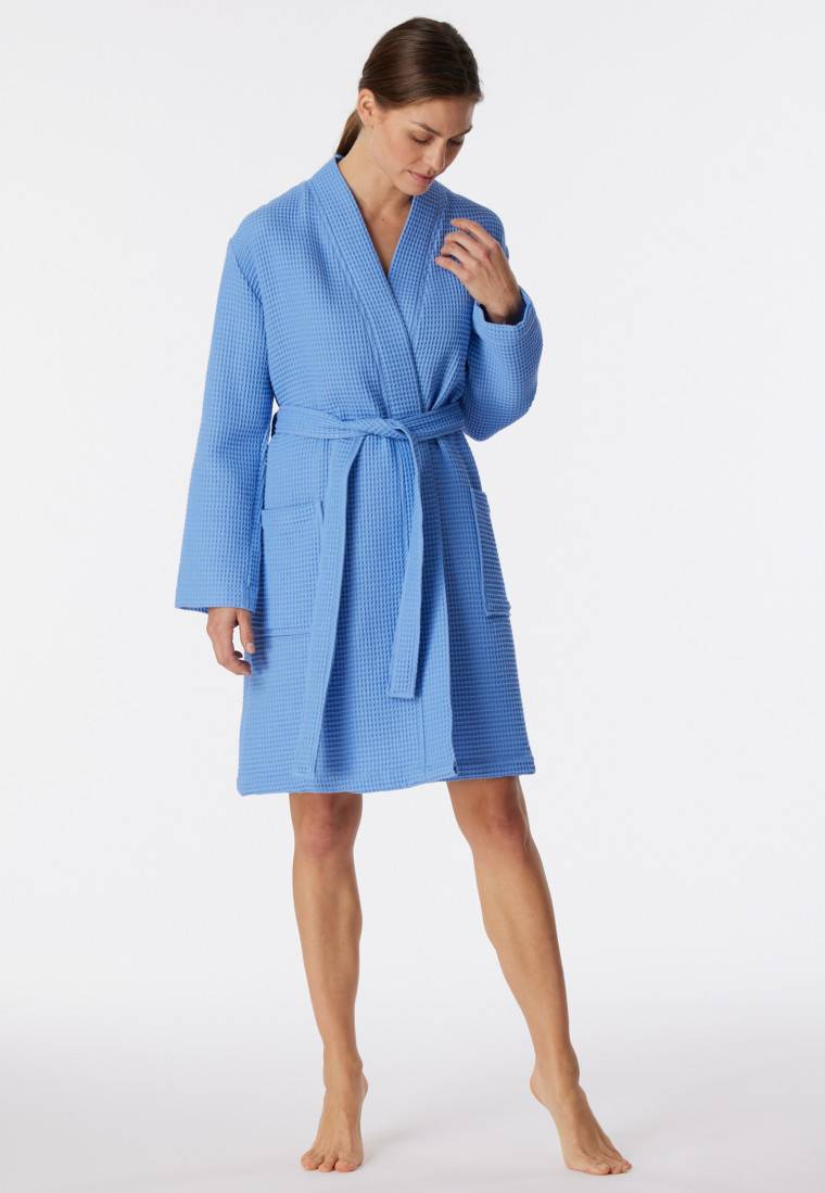 Schiesser Bademantel Waffelpiqué blau - Essentials Bestseller
