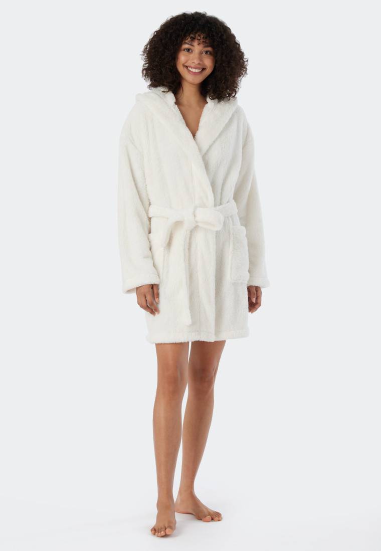 Schiesser Morgenmantel Teddy-Fleece Comfort-Fit off-white - Essentials Tägliche Deals