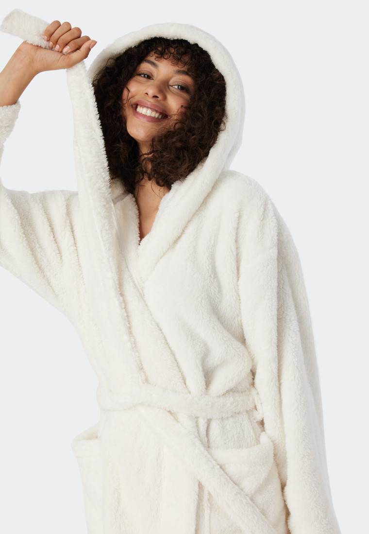 Schiesser Morgenmantel Teddy-Fleece Comfort-Fit off-white - Essentials Tägliche Deals