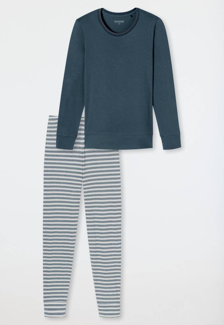 Schiesser Schlafanzug lang Bündchen Ringel jeansblau - Casual Essentials Riesige Ersparnisse