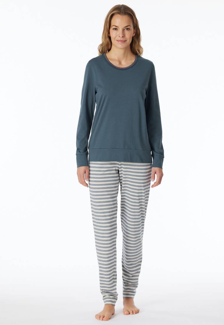 Schiesser Schlafanzug lang Bündchen Ringel jeansblau - Casual Essentials Riesige Ersparnisse