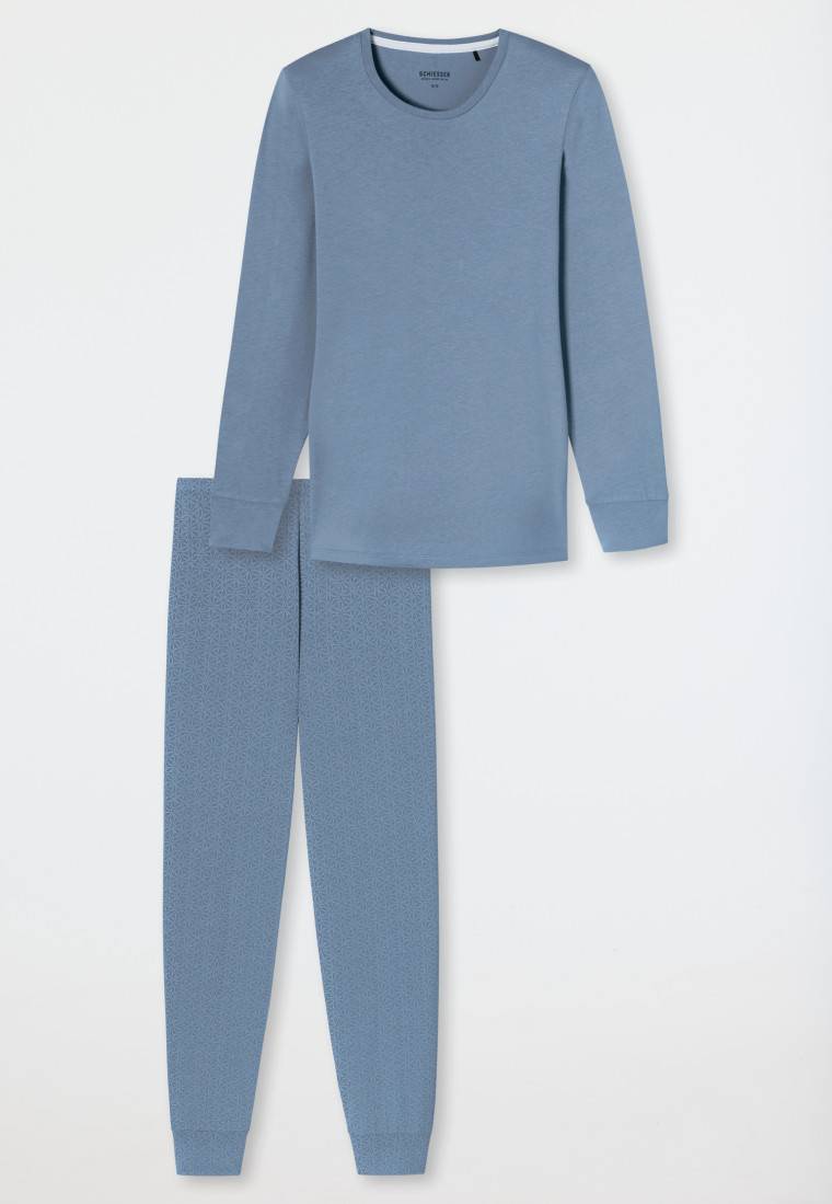 Schiesser Schlafanzug lang Bündchen blaugrau gemustert - Comfort Essentials Wochenangebot