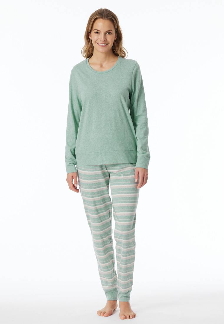 Schiesser Schlafanzug lang grün meliert - Casual Essentials Letzte 3 Tage