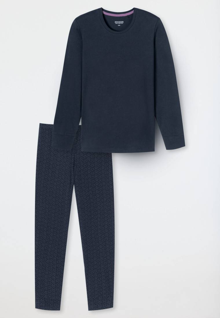 Schiesser Schlafanzug lang Bündchen nachtblau gemustert - Comfort Essentials Neueste Stile