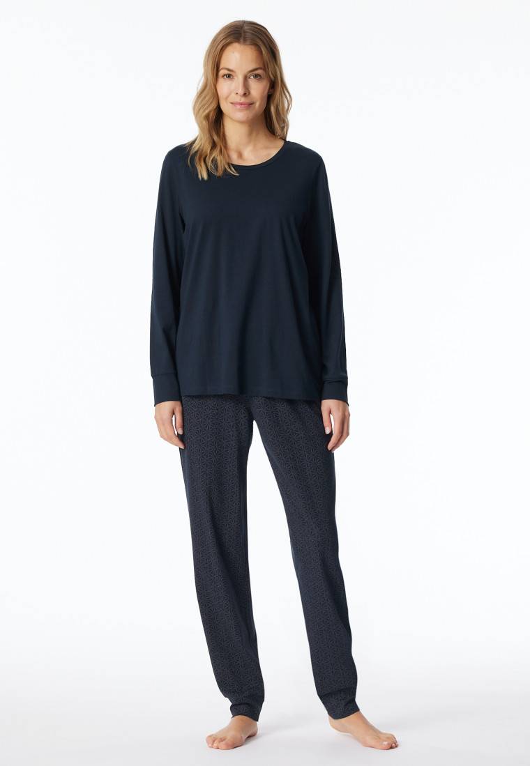 Schiesser Schlafanzug lang Bündchen nachtblau gemustert - Comfort Essentials Neueste Stile