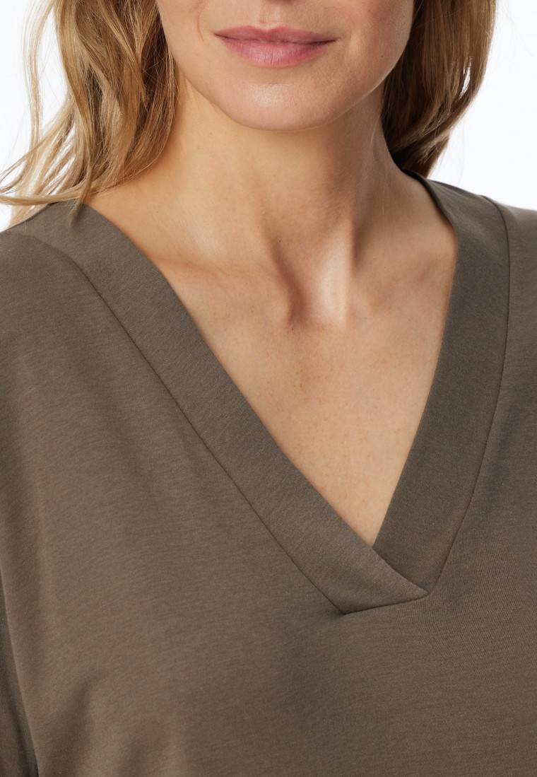 Schiesser Schlafanzug lang Interlock taupe bedruckt - Modern Nightwear Letzte 2 Tage