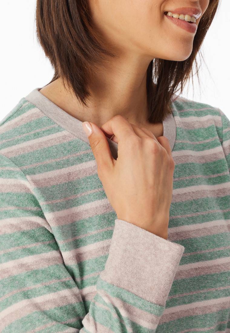 Schiesser Schlafanzug lang Frottee Bündchen Ringel grün-meliert - Casual Essentials Letzter Tag