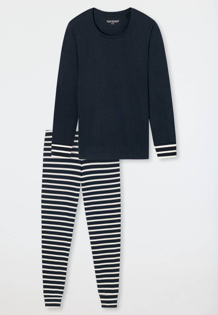Schiesser Schlafanzug lang nachtblau - Casual Essentials Bis zu 50% Rabatt