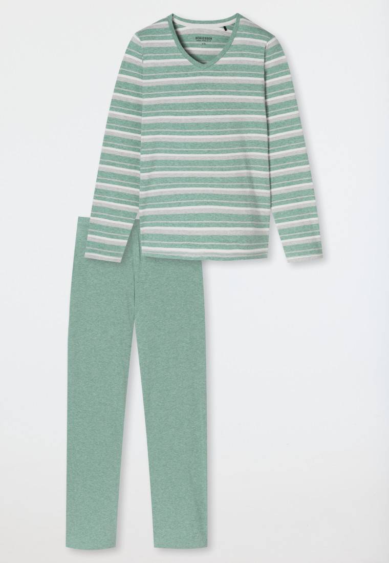 Schiesser Schlafanzug lang grün meliert - Casual Essentials Bis zu 65% Rabatt