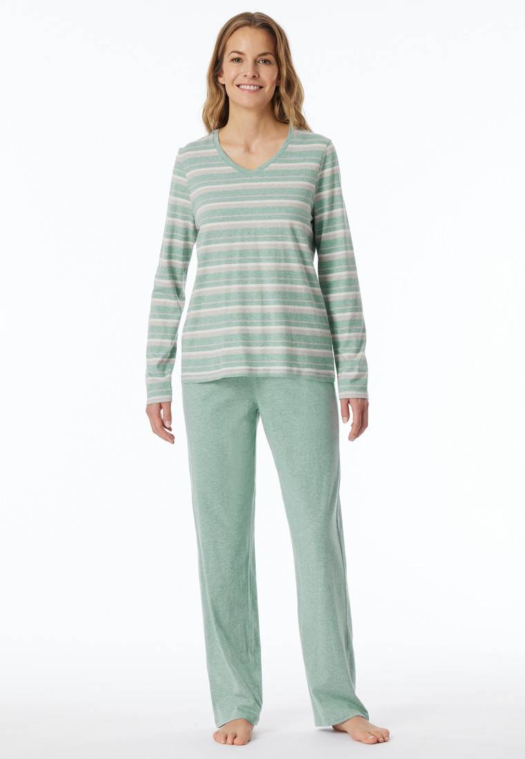 Schiesser Schlafanzug lang grün meliert - Casual Essentials Bis zu 65% Rabatt