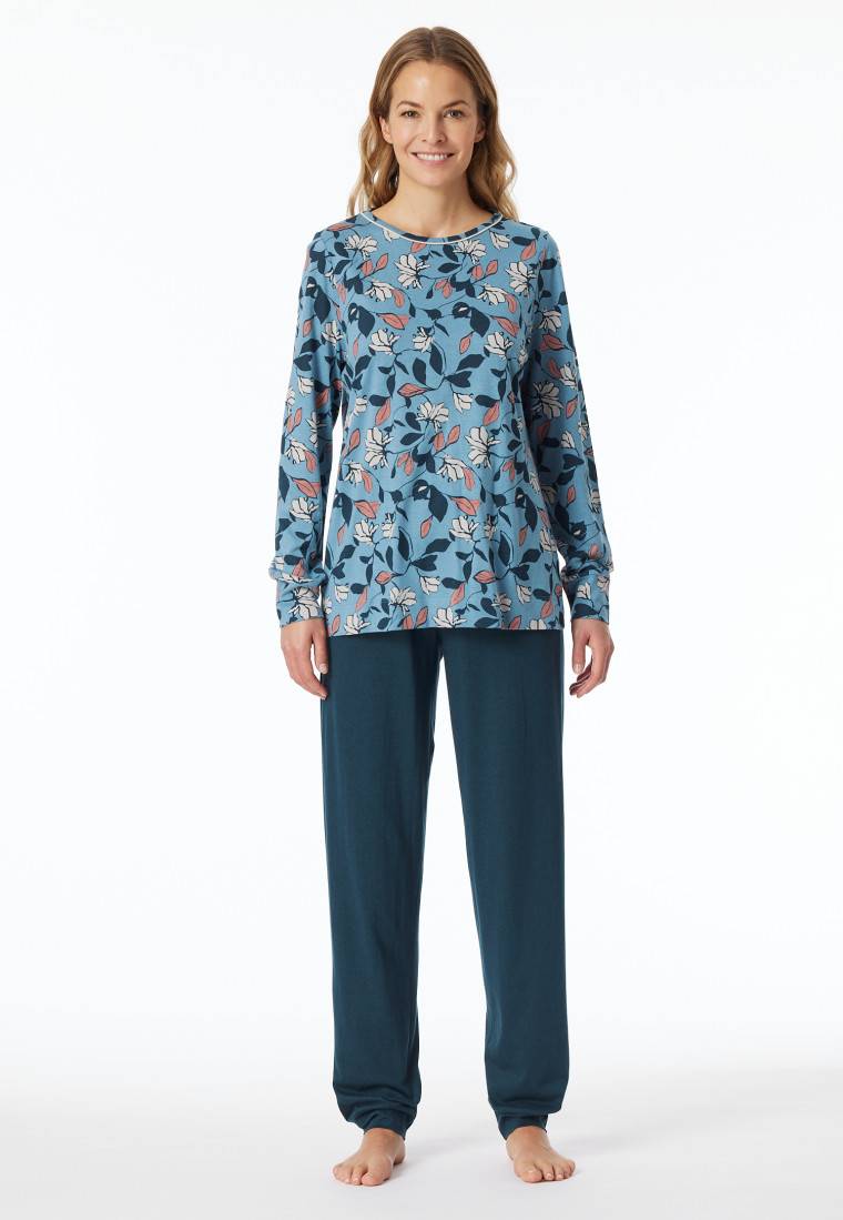 Schiesser Schlafanzug lang Bündchen Blumen multicolor - Comfort Nightwear Bis zu 55% Rabatt