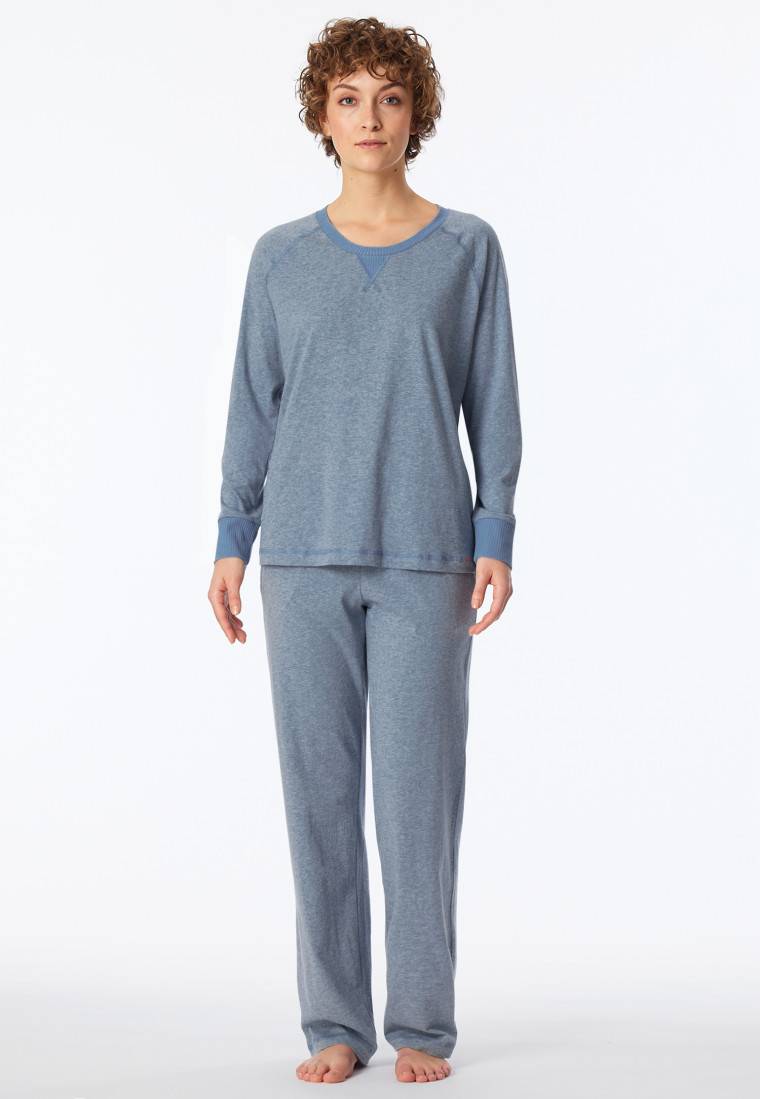 Schiesser Schlafanzug lang jeansblau meliert - Casual Nightwear Riesige Rabatte