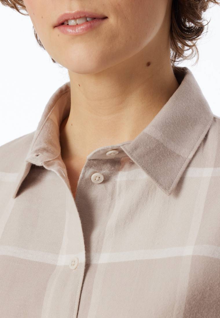 Schiesser Pyjama lang Flanell beige kariert - Selected Premium Warming 50% Rabatt mit kostenlosem Versand