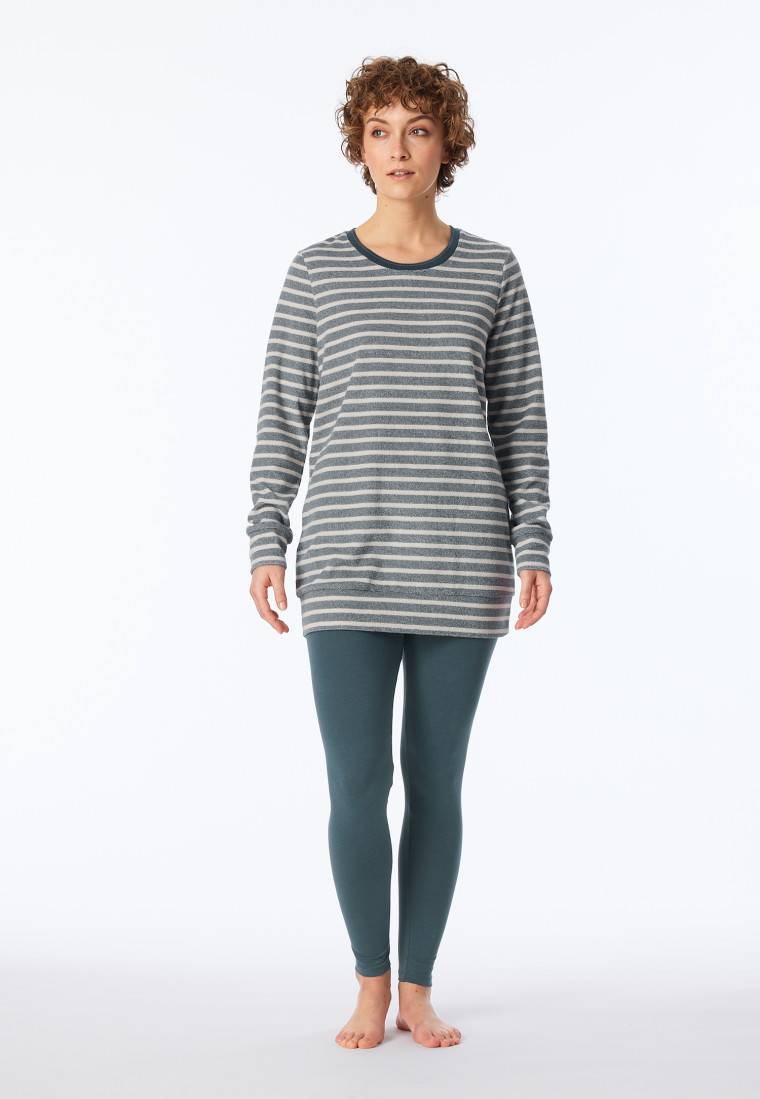 Schiesser Schlafanzug lang Ringel Leggings jeansblau - Casual Essentials Fabrikladen