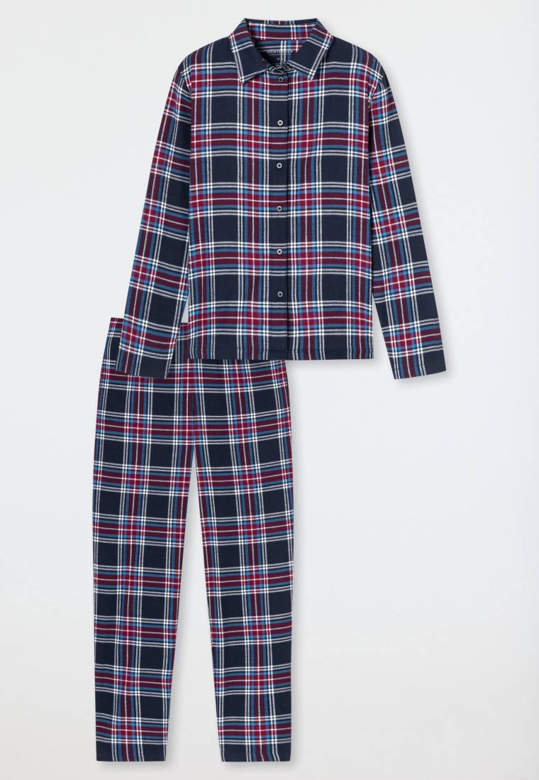 Schiesser Pyjama lang Webware nachtblau kariert - X-Mas Family Speichern exportieren