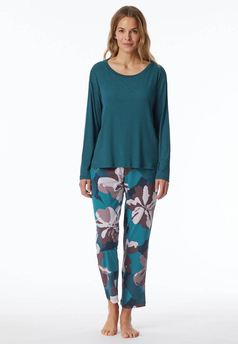 Schiesser Schlafanzug 7/8 Doppelripp petrol - Modern Nightwear Black Friday Preise