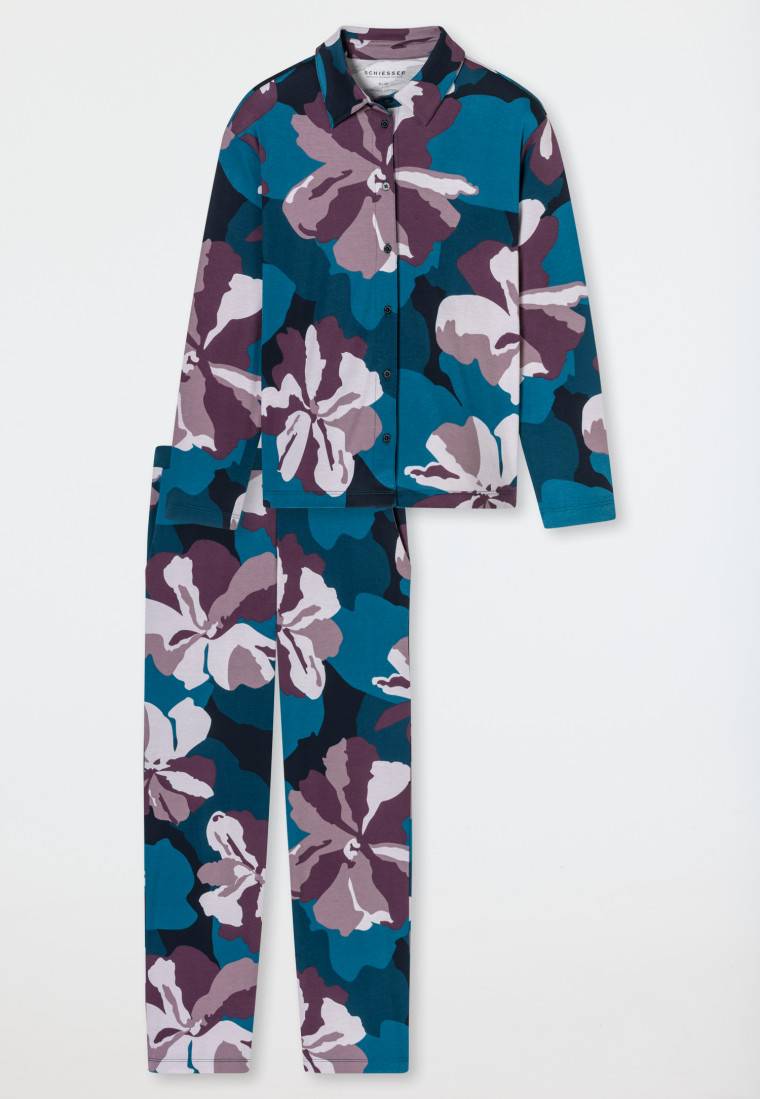 Schiesser Pyjama Interlock multicolor bedruckt - Modern Nightwear Im Verkauf