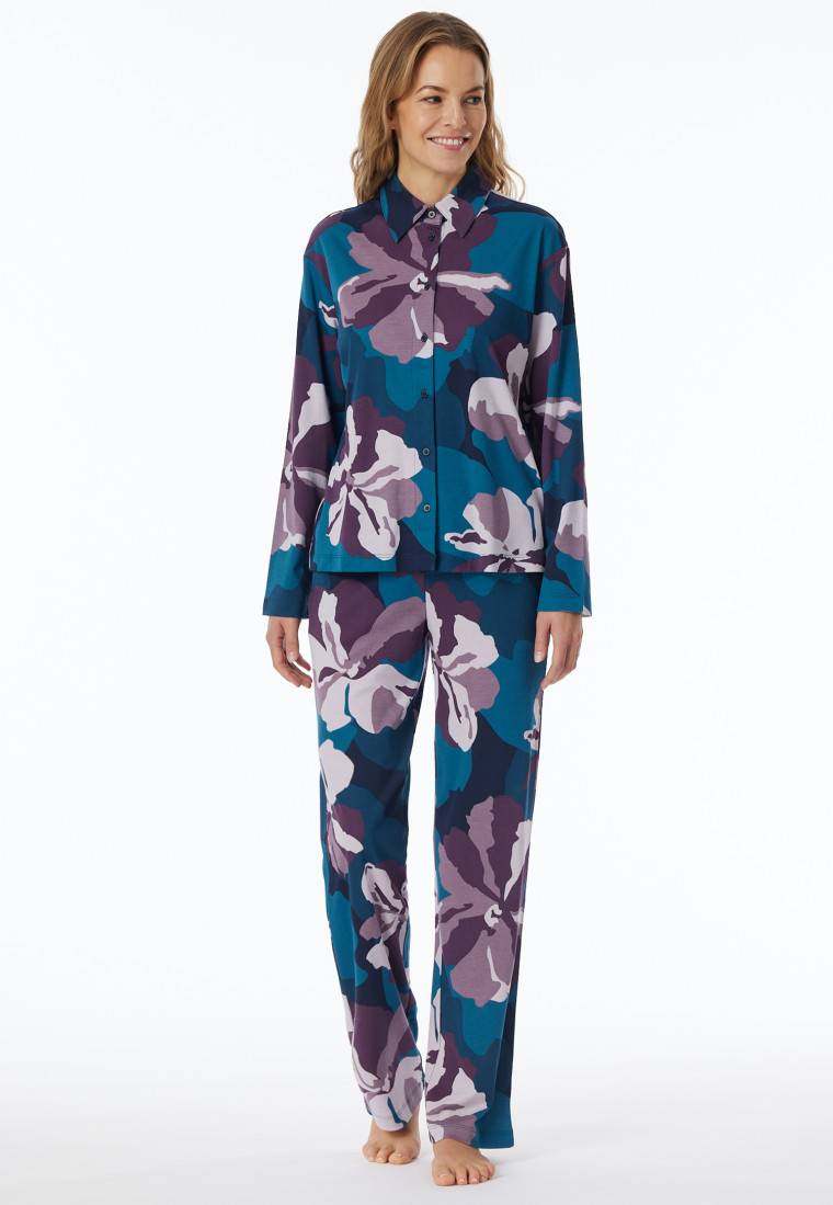 Schiesser Pyjama Interlock multicolor bedruckt - Modern Nightwear Im Verkauf